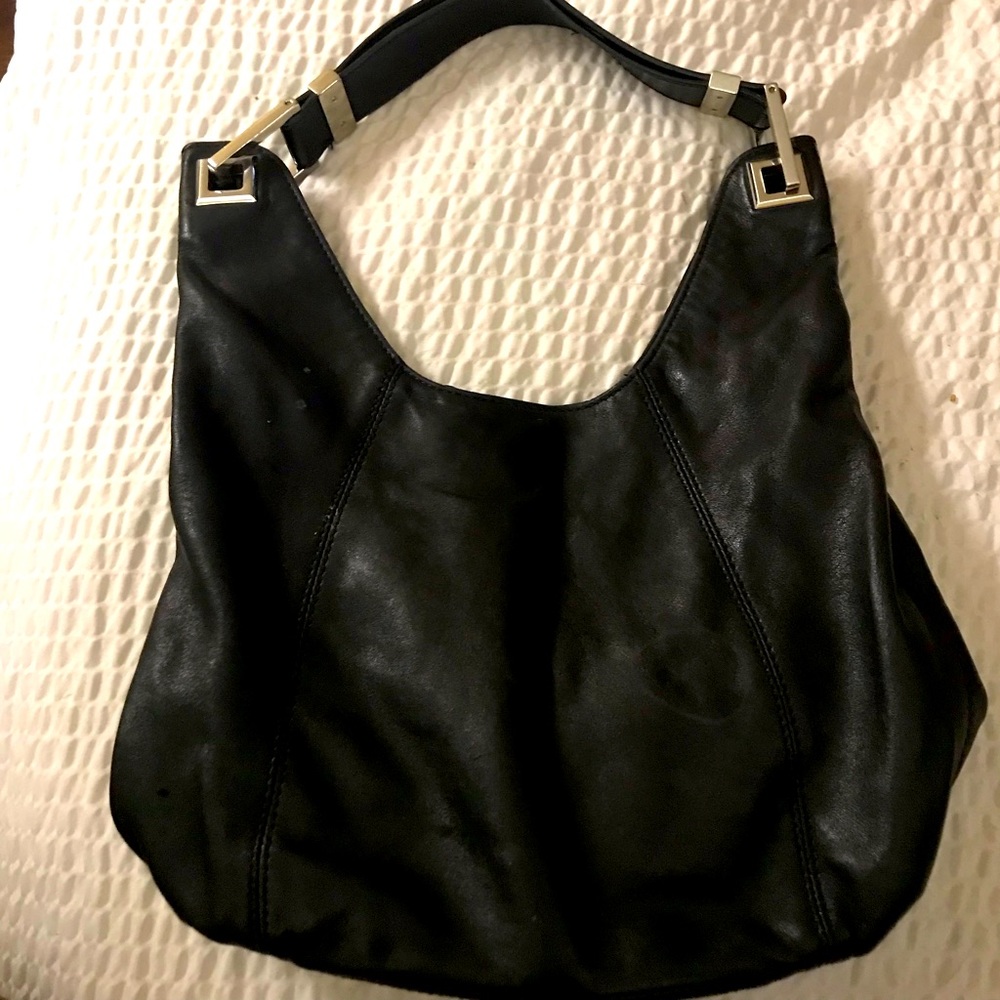 Michael Kors Black Leather Hobo Bag with Gold Hardware
